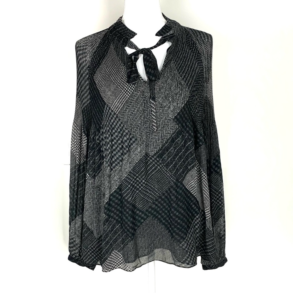 Lauren Ralph Lauren Women XL Pop Over Accordion Blouse Mix Print Balloon Sleeve